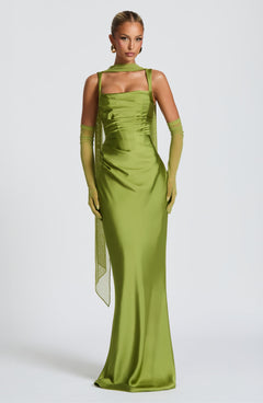 Yolanthe Square Neck Satin Maxi Dress