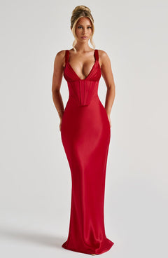 Tina Corset Satin Maxi Dress