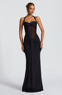 Evana Ruched Mesh Maxi Dress