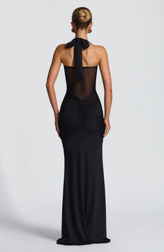 Evana Ruched Mesh Maxi Dress