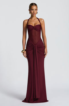 Evana Ruched Mesh Maxi Dress