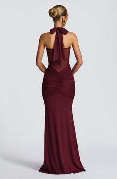 Evana Ruched Mesh Maxi Dress