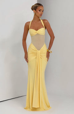 Evana Ruched Mesh Maxi Dress