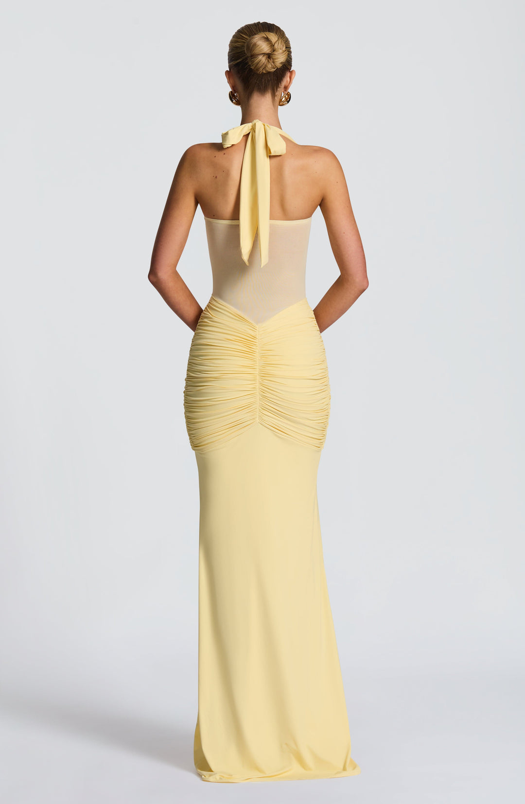 Evana Ruched Mesh Maxi Dress