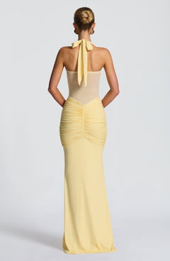 Evana Ruched Mesh Maxi Dress