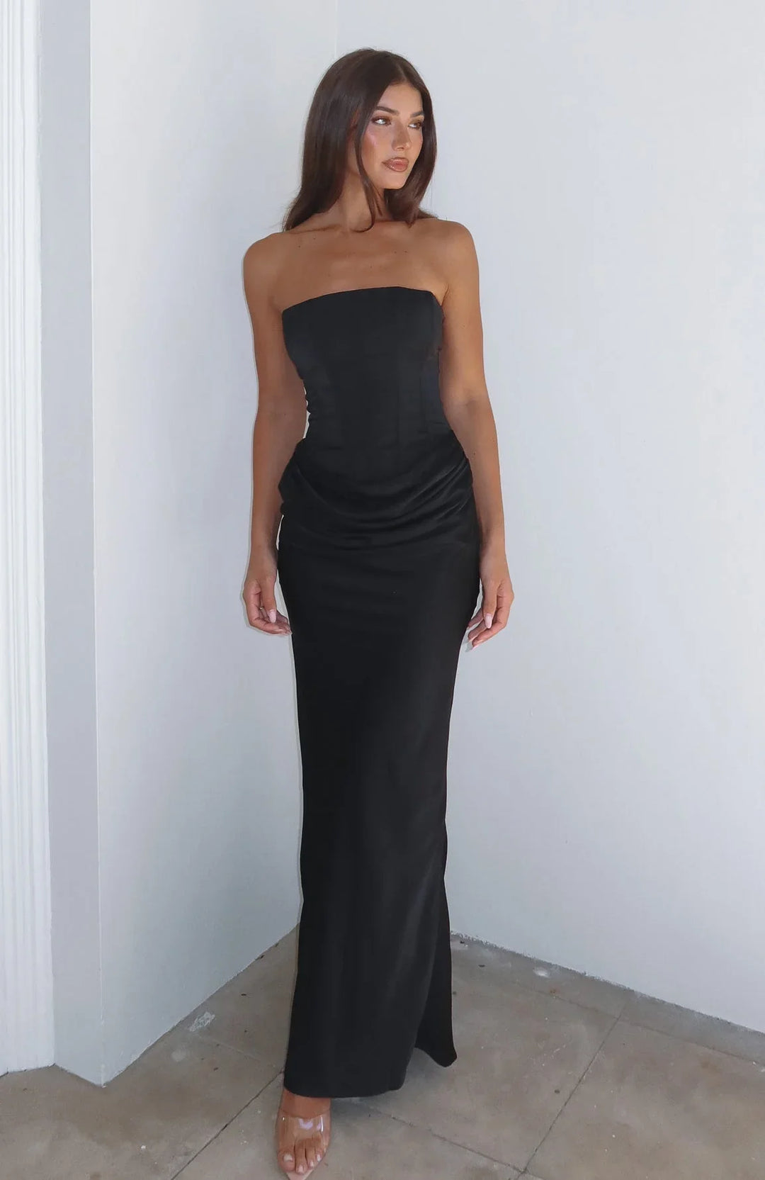 Luxa Strapless Satin Maxi Dress