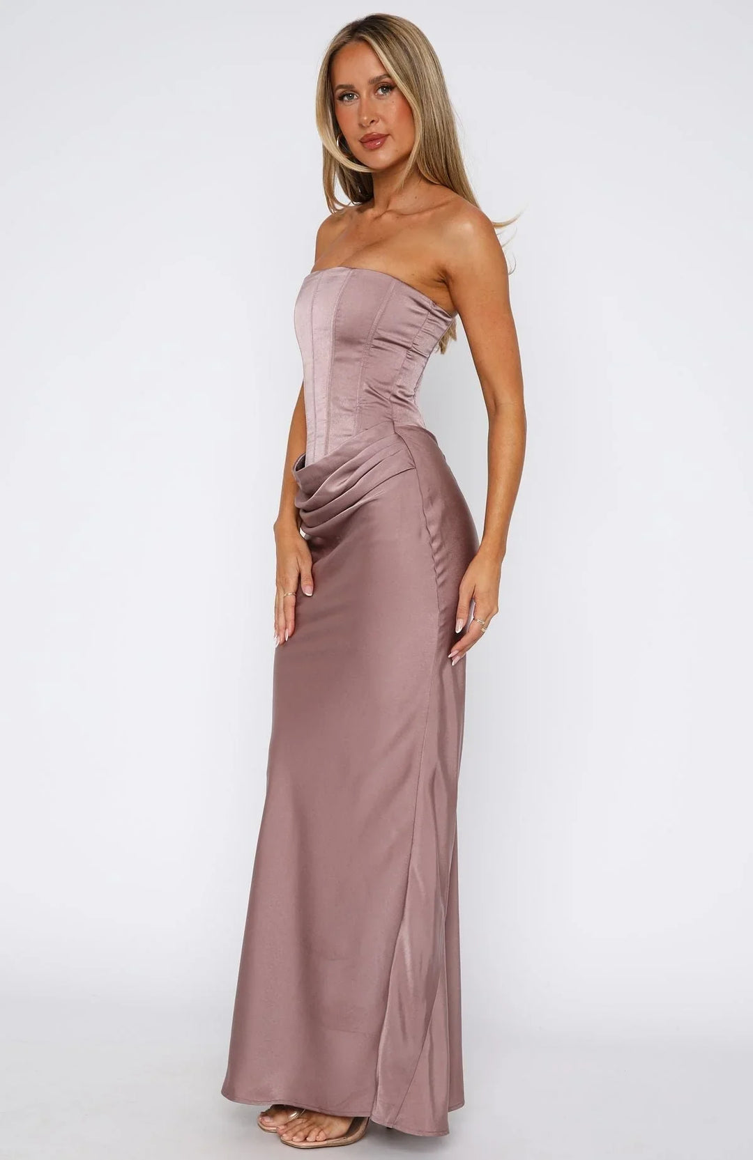 Luxa Strapless Satin Maxi Dress
