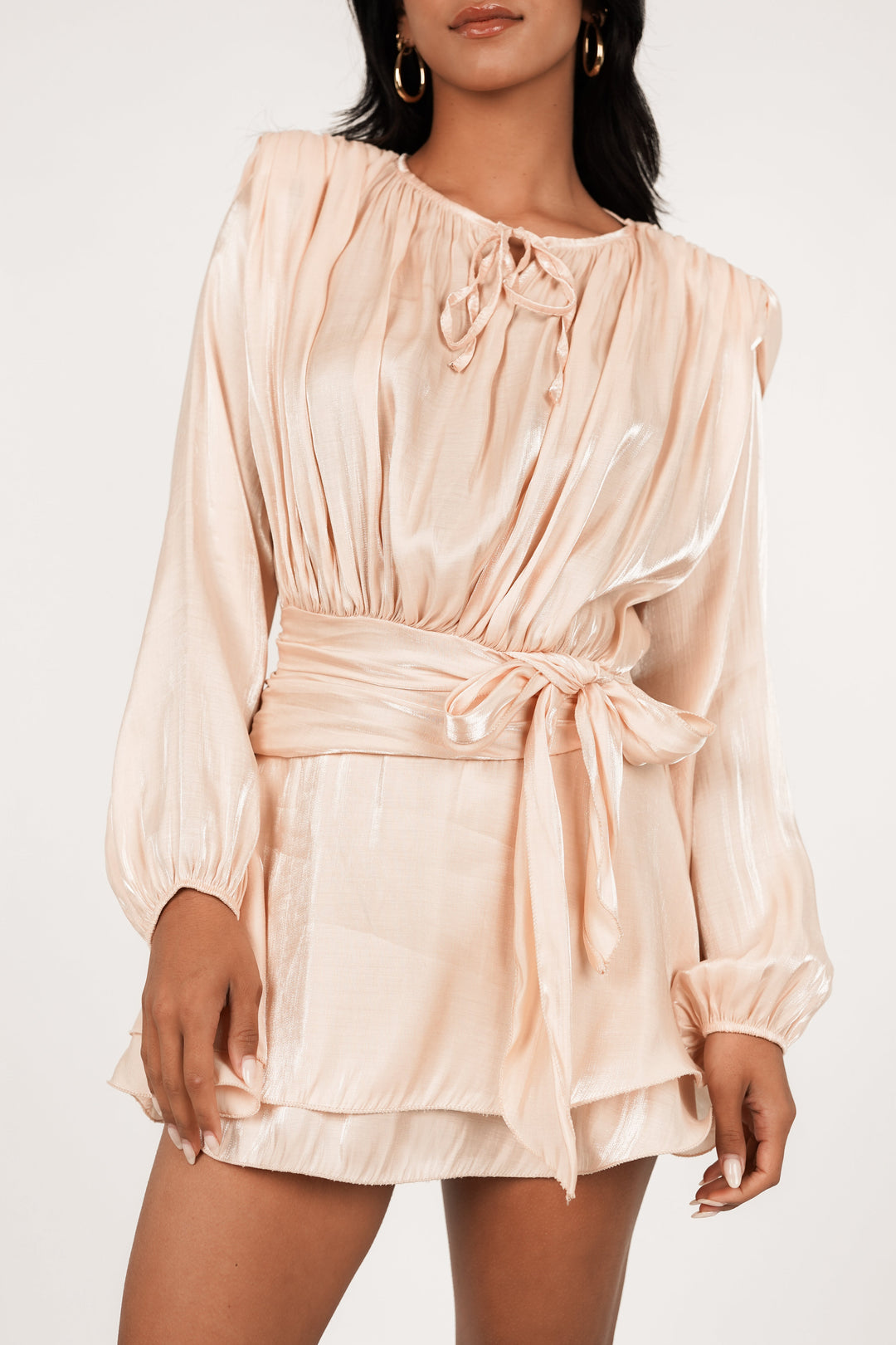Esri Long Sleeve Satin Mini Dress
