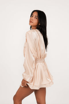 Esri Long Sleeve Satin Mini Dress