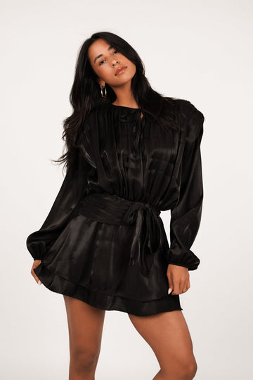 Esri Long Sleeve Satin Mini Dress