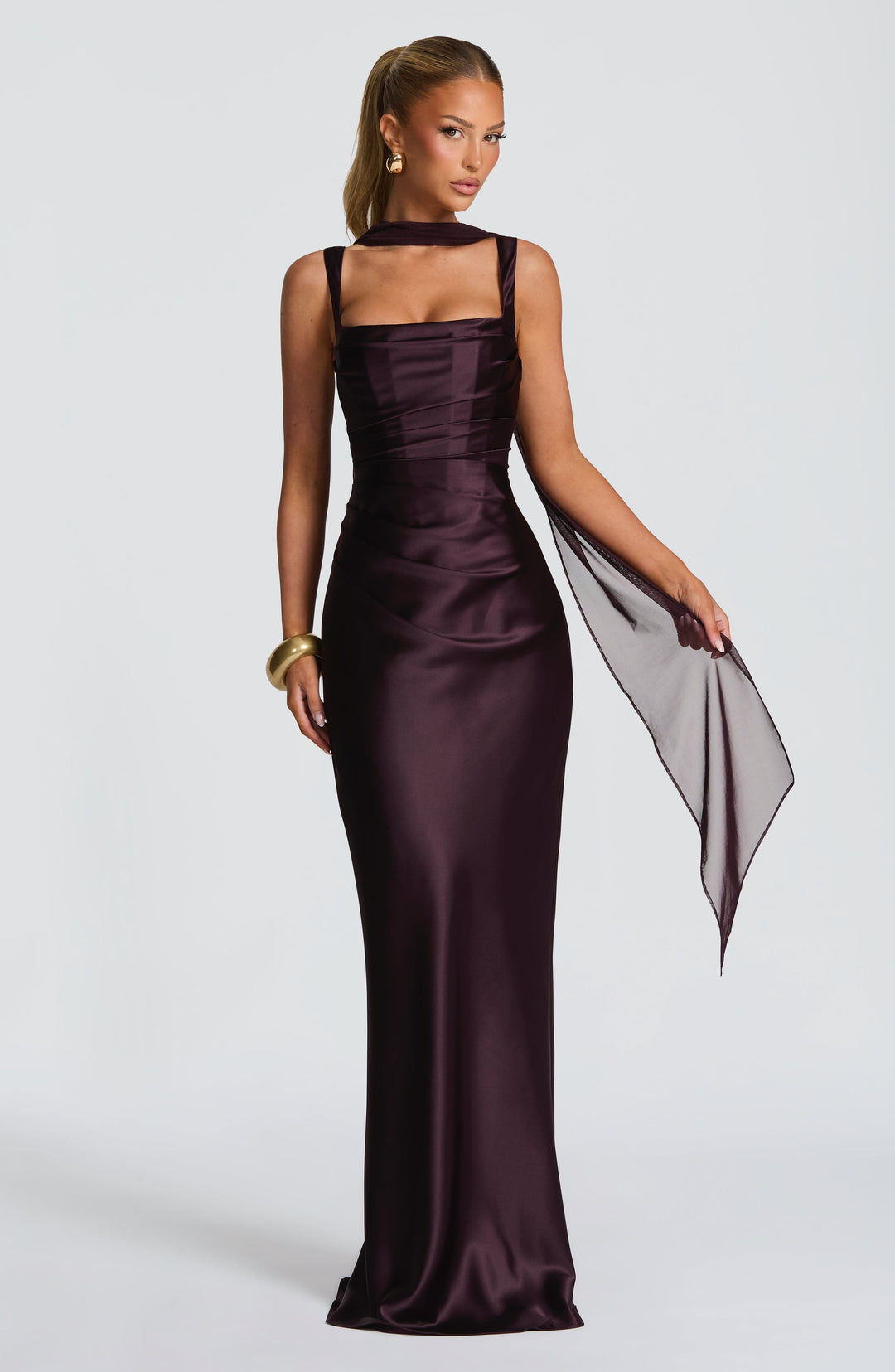 Yolanthe Square Neck Satin Maxi Dress