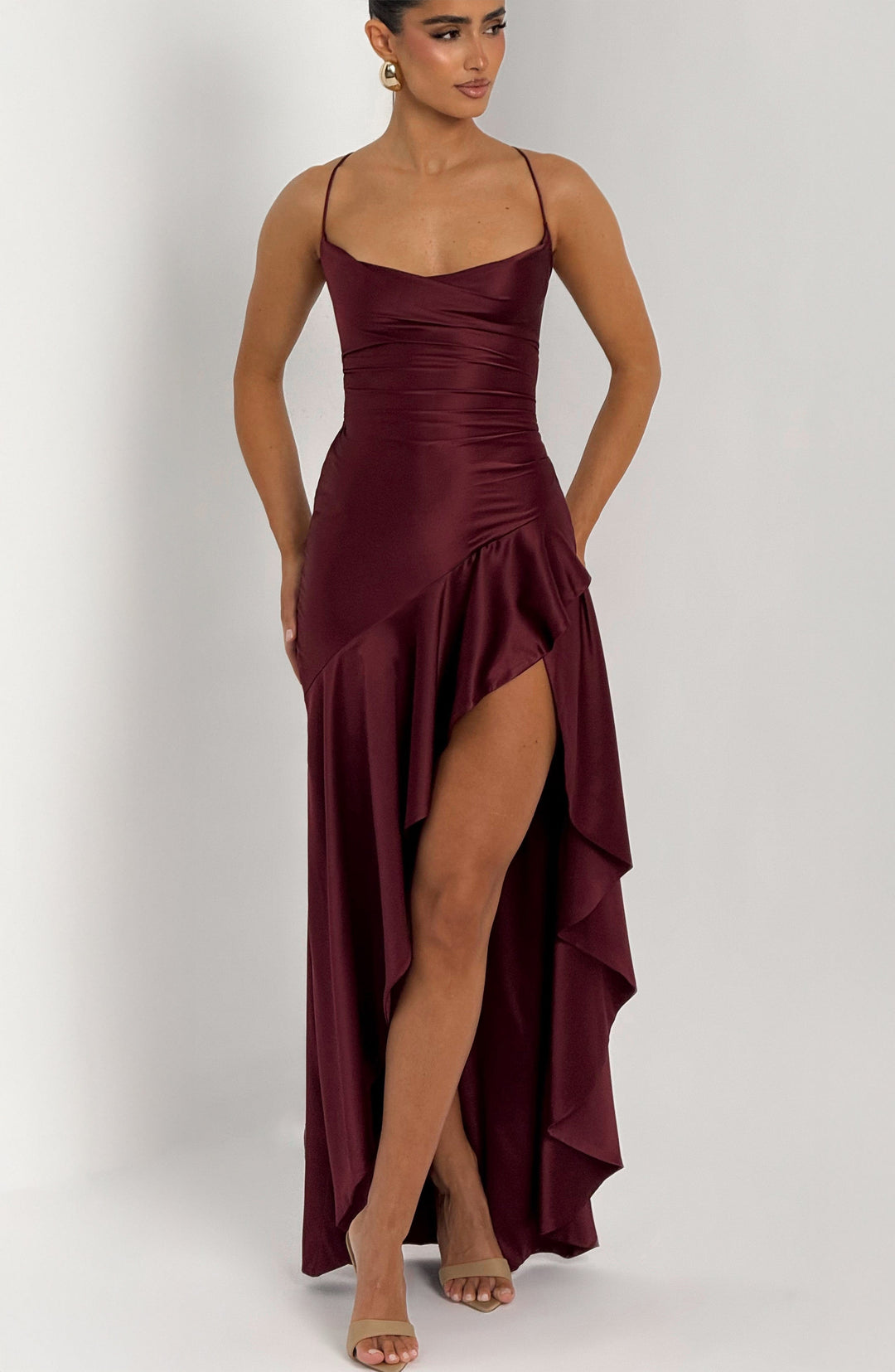 Noëlle Satin Cowl Neck Maxi Dress