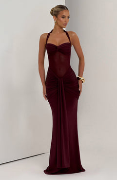 Evana Ruched Mesh Maxi Dress